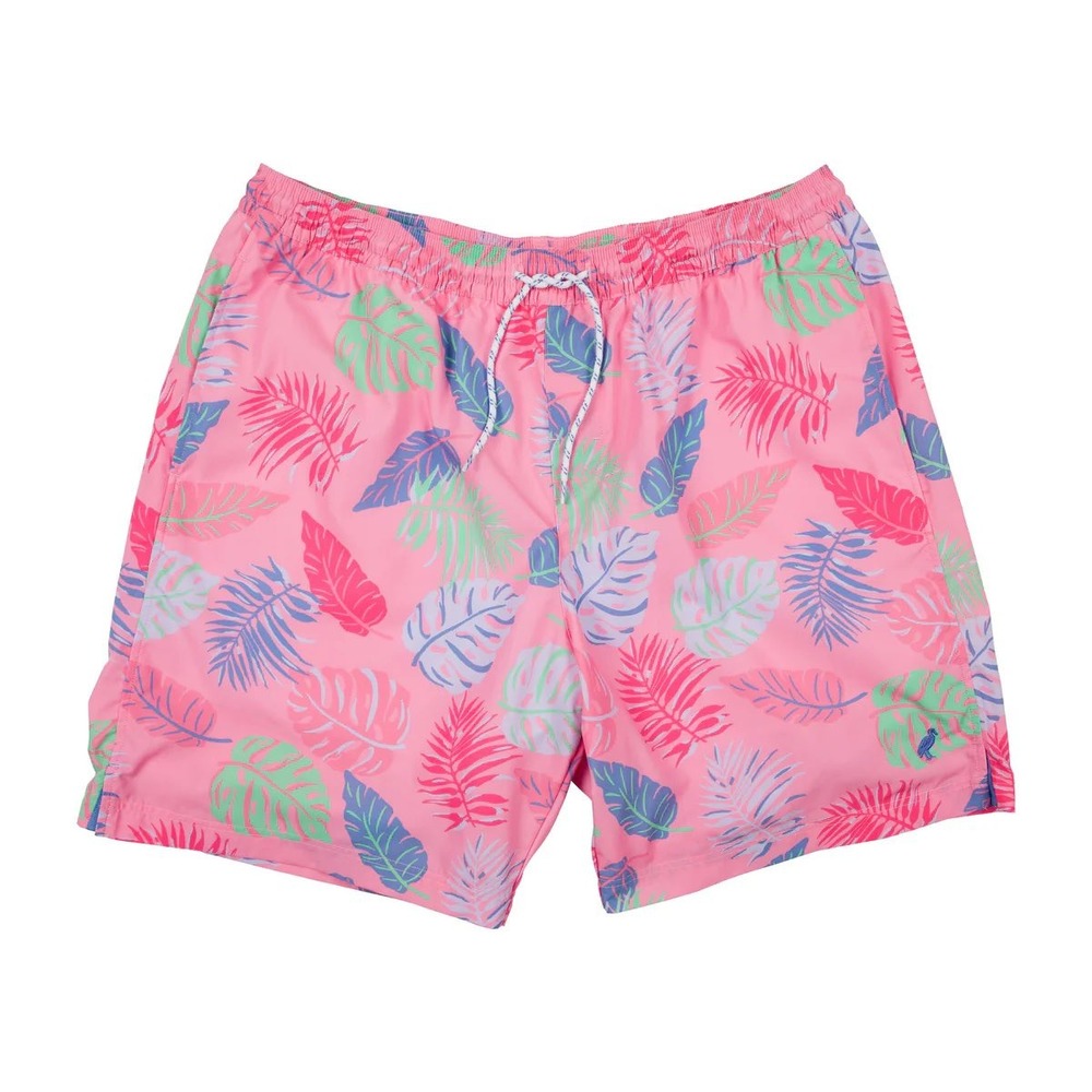 The Beaufort Bonnet Company Pink Tropical Leaf Swim Trunks